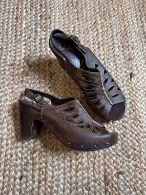 Dansko 41 Brown Rowena Slingback Sandals Dark Brown Wool Heel